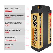 Lipo Batterie 2S 7.6V 4800mAh 140C Gold-NGP 5mm avec cordon DEAN DXF-POWER