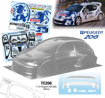 1/10 Peugeot 206 Rally 190mm (non peinte) TEAM C