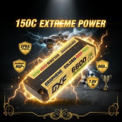 Lipo Batterie 2S 7.6V 6600mAh 150C Gold-NGP 5mm avec cordon DEAN DXF-POWER